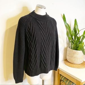 J Crew | Cable-knit Mockneck Sweater in Black w/ Boxy Oversized Fit Sz. M